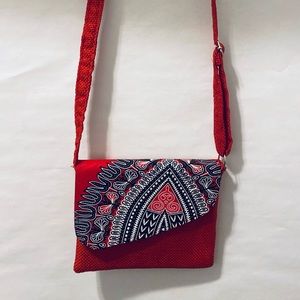 NEW Red African print felt cross body bag